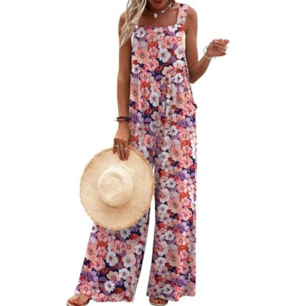 Women's Casual Overalls Loose Wide Leg Jumpsuit Summer Boho Baggy Romper - Picture 1 of 5